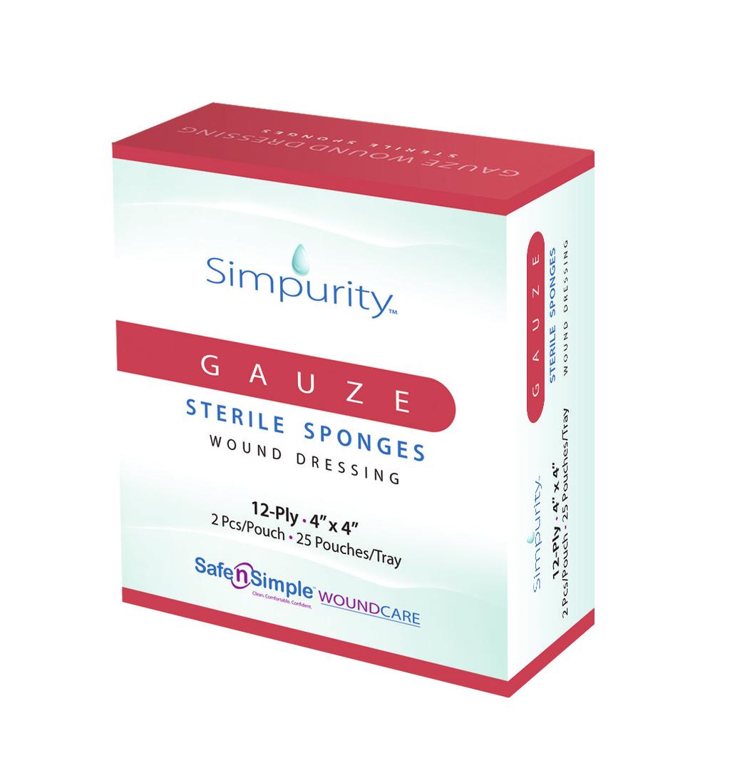 Gauze Gauze Sterile Sponge Simpurity Gauze Sterile Sponges are ideal for general wound cleansing, debriding, minor prepping, covering and packing wounds.