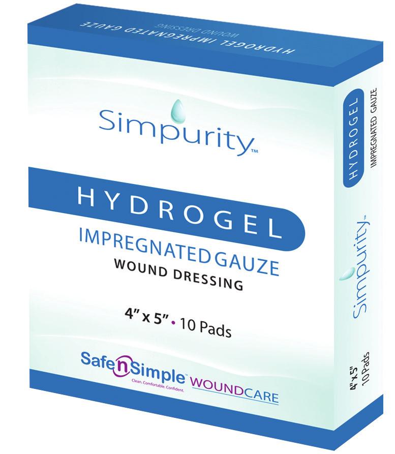 Hydrogels Hydrogel - Impregnated Gauze Simpurity Hydrogel Impregnated Gauze Wound Dressing is designed to provide a moist wound healing environment for wounds with minimal or no exudate.
