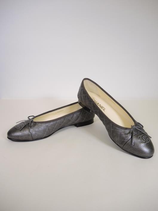 CHANEL Gunmetal Quilted Ballet Flats Size 8 Retailed for $795, sold in one day for $399.