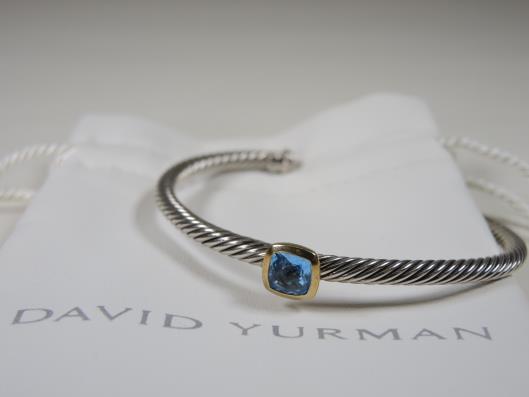 DAVID YURMAN 5mm Sterling Classic Cable Cuff with 14K and Blue Topaz Retailed for $650, sold in one day for $349.