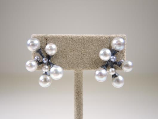 JOHN IVERSEN Oxidized Sterling Akoya Pearl Jacks Earrings Retailed for $1200, sold in one day for $499.