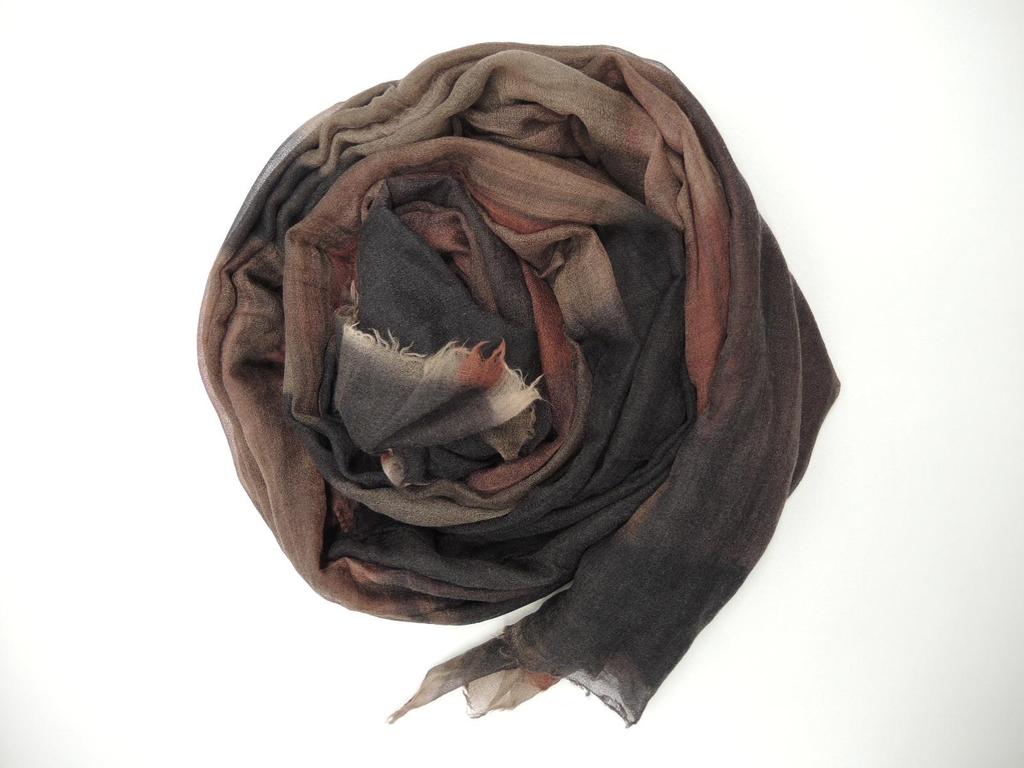 BRUNELLO CUCINELLI Red, Brown and Grey Dyed Tissue Weight Cashmere Shawl Retails for $1500, sold in one day for $499.