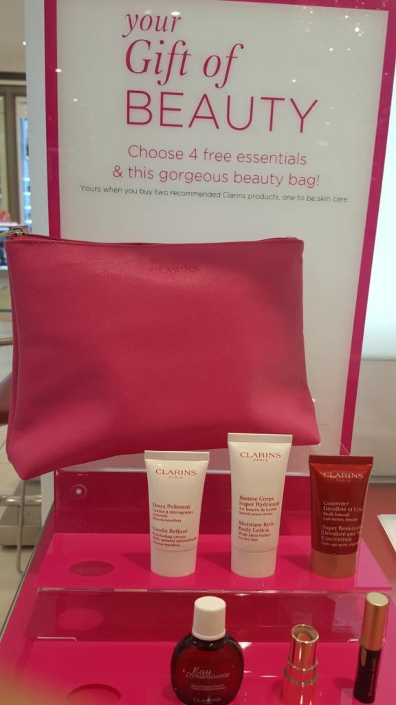 Clarins 1. Good size pouch 2.