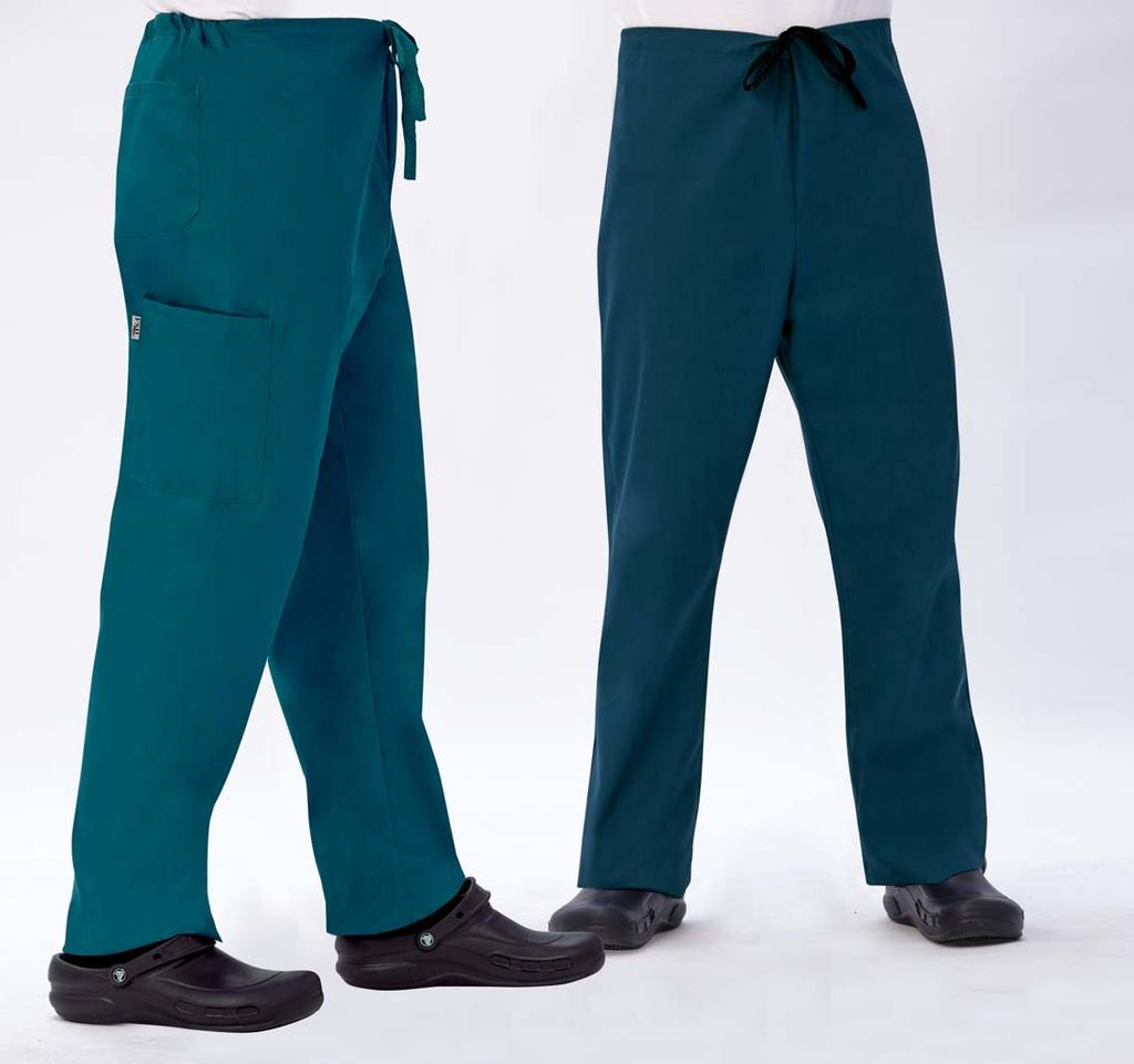 UNISEX SCRUB PANTS 8054 78826 Polyester / Cotton See Style Guide Page 49 BLUEBERRY BURGUNDY CARIBBEAN BLUE CHOCOLATE COBALT DARK TEAL DILL EGGPLANT Unisex Drawcord Cargo Scrub Pants Drawcord closure