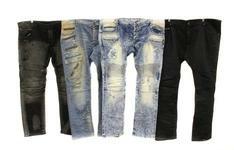 JEANS: Rockstar jeans; size 44, grey denim. JEANS: Rockstar jeans; size 44, blue stonewashed denim, gold accents.