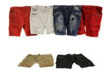 1205 JEAN SHORTS: Rockstar jean shorts; size 44, blue denim. JEAN SHORTS: Rockstar jean shorts; size 44, red denim. JEAN SHORTS: Rockstar jean shorts; size 44, white denim.