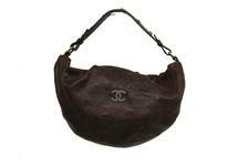 361 HANDBAG: Chanel brown leather shoulder handbag; dust bag, 16"x9".