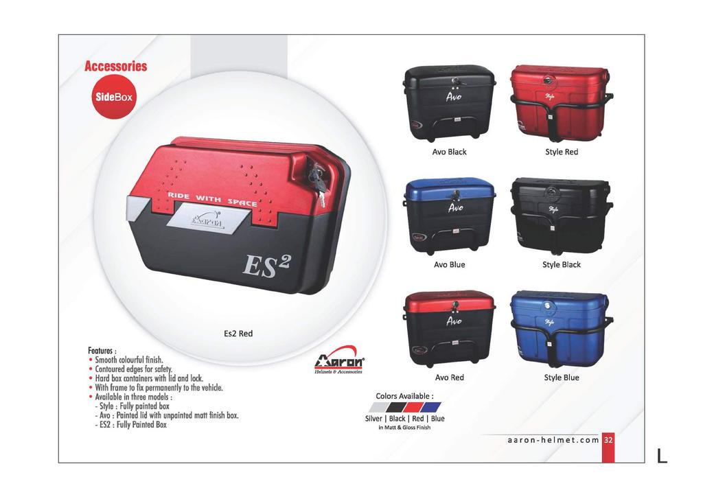 Accessories Ava Black Style Red Ava Blue Style Black Es2 Red Features: Smooth colourful finish. Contoured edges for safety. Hard box containers with lid and lock.