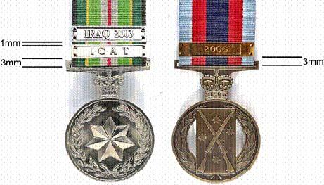6E 8 Figure 6E 9 Positioning of clasps for the Australian Active Service Medal, Australian Service Medal and Champion Shot Medal CLASPS TO DEFENCE FORCE LONG SERVICE AWARDS 27.