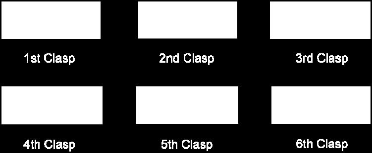 the third rosette is positioned centrally on the ribbon, between the first two rosettes (4) fourth clasp the rosettes are positioned equidistant from each other and from the