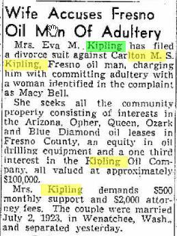 --------------- In 1930 in Gardena, Los Angeles lived Horace Kipling, an oil field welder, and his wife Alice. Horace had arrived in the USA in 1907.