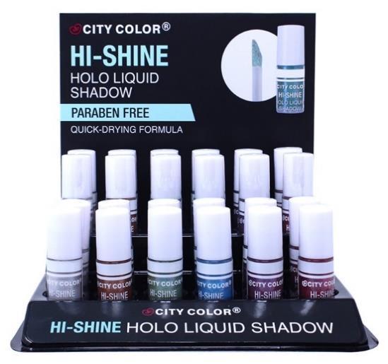 6 colors ways / 1 display total Hi-Shine Holo Liquid Shadow (E-0077) Add a pop of color with a holographic finish using the Hi- Shine Holo Liquid Shadow!