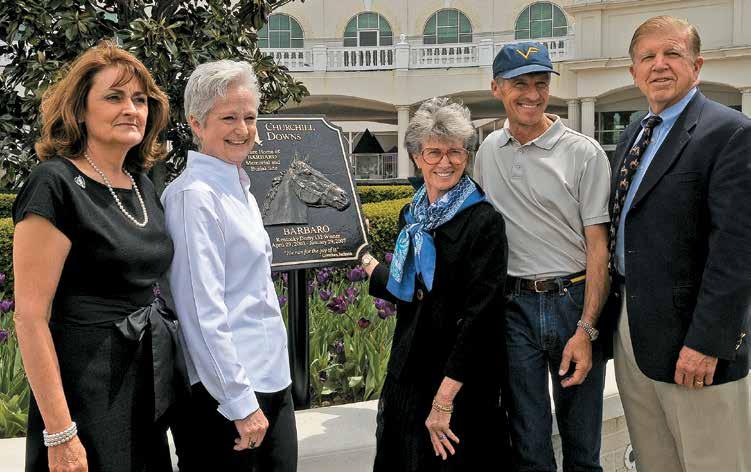 ANNE M. EBERHARDT From center, Gretchen Jackson, trainer Michael Matz, and Roy Jackson joined King at the 2009 unveiling of the Barbaro statue. It s perfect, Gretchen Jackson told King.
