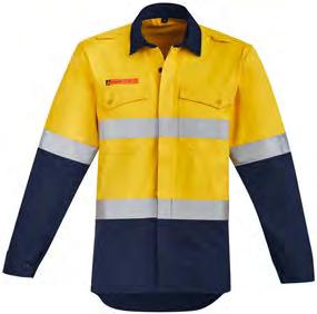 centre placket for extra protection Two chest pockets with FR button closures Two way radio and gas loops on the shoulder yoke Label that clearly shows FR rating of garment so workers can be quickly