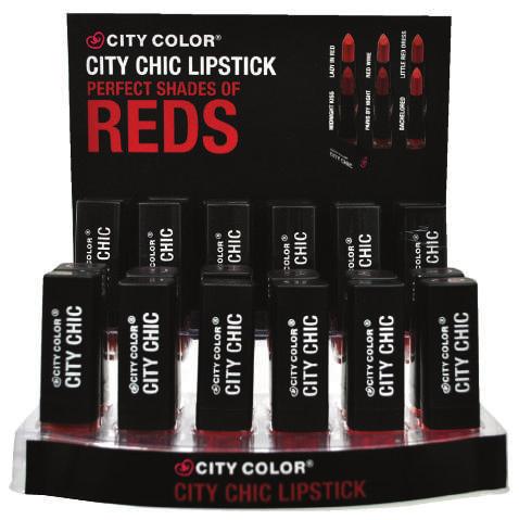 L-0008 Red Collection R1 Midnight Kiss L-0008-1 UPC: 849-13600-714-5 R2 Paris By Night L-0008-2 UPC: 849-13600-715-2 L-0008 City Chic Lipstick Display Dimension: 7.5 W x 8 H x 6.