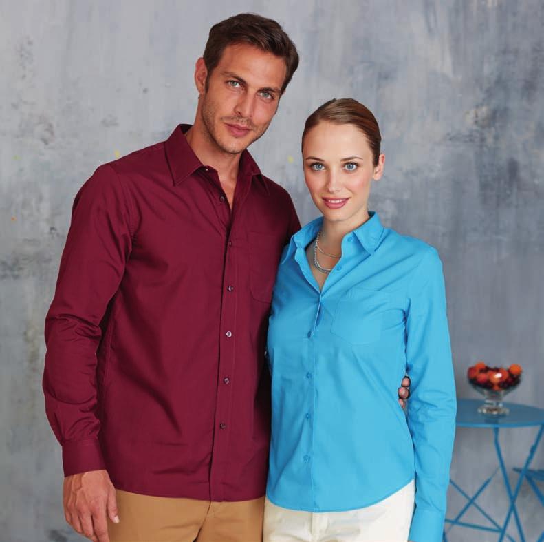 Easy Care SO00569 1 KA545 JOFREY - MEN S LONG SLEEVE EASY CARE POLYCOTTON POPLIN SHIRT 65 % Polyester 35 % Cotton Poplin. Easy Care fabric. Cut-away boned collar. Cross stitched self coloured buttons.