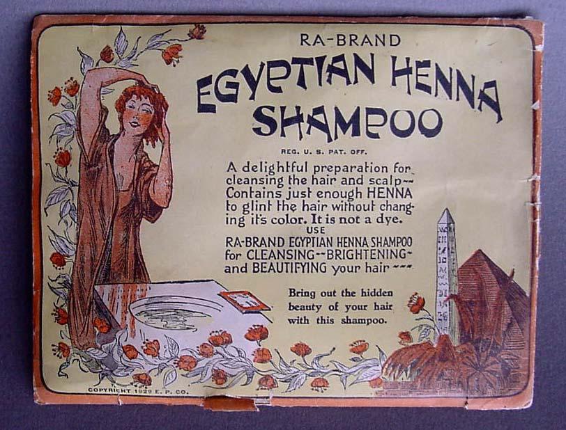 Figure 16: Henna shampoo from 1929 In 1900, Egypt dominated commercial henna cultivation and export to the west.