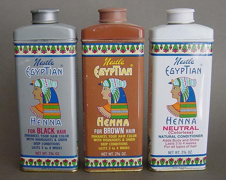 Boxes of commercially produced henna hair dye are formulated in a range of colors, brunette henna, strawberry blonde henna, black henna, and so forth.