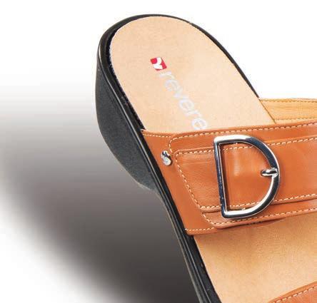 stylish wedge. > Metal buckle trim adds a touch of glamour to this style.