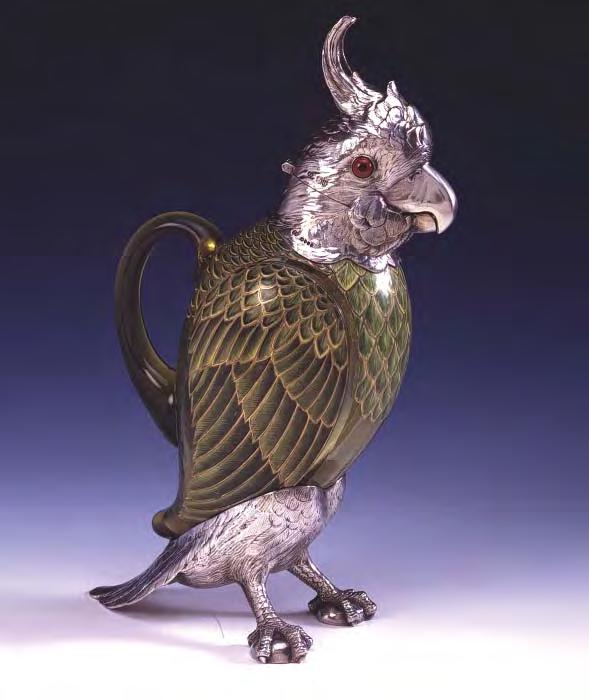 Cockatoo Jug 1882 A superb painted and enamelled glass body.