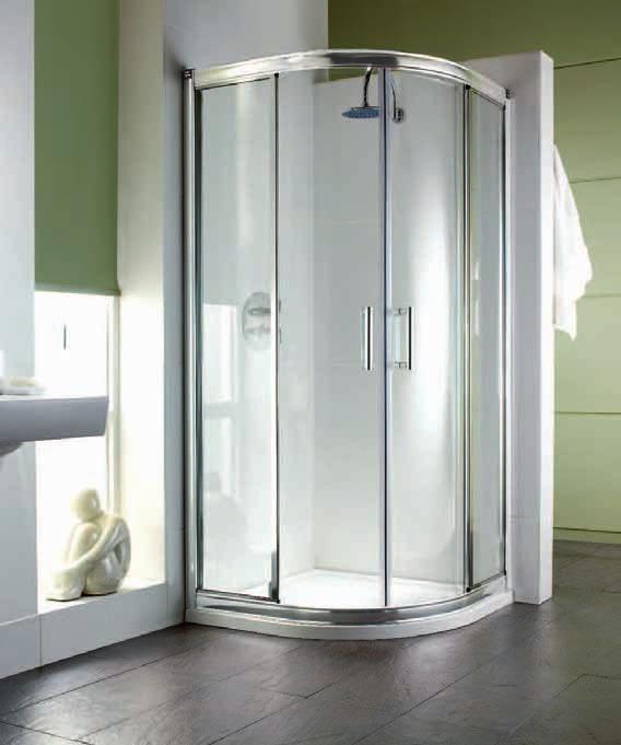 Hydr8 Quadrant The beautifully curved glass sliding doors optimise your bathroom space, and allow for a
