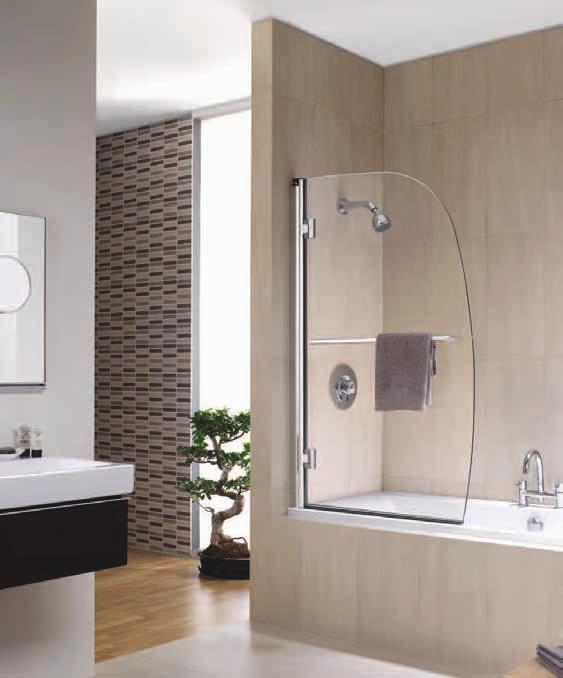 Hydr8 Sail Bath Screen The sail bath screen swings smoothly through a full 180º from a hinged wall post.