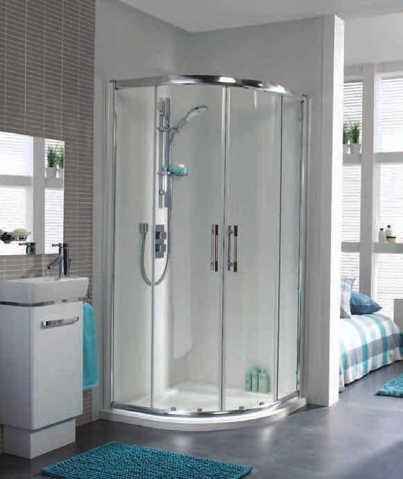 es400 Quadrant The quadrant enclosure provides a distinctive and welcoming corner shape and creates a good size showering area without taking