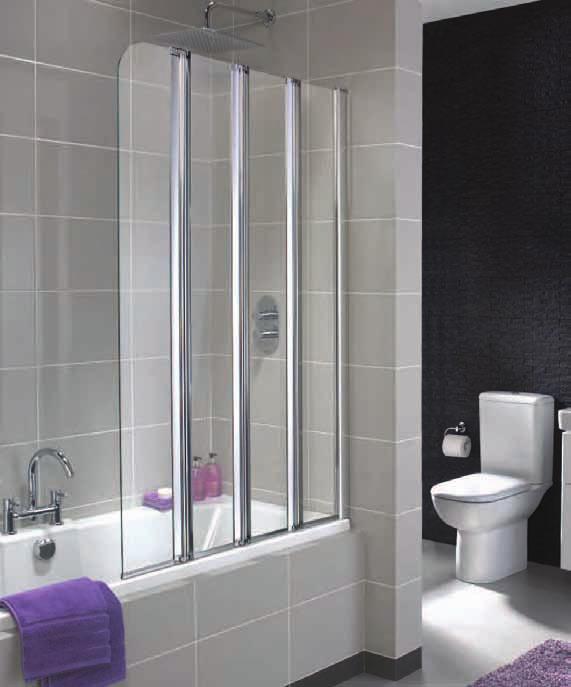 es400 4 Part Folding Bath Screen Fitted on a bath, the 4 fold bath screen has a smooth concertina-style folding action that
