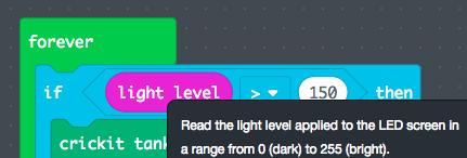 You can change how sensitive your turtle is to light by changing the value in the if light level > 150 block of code.