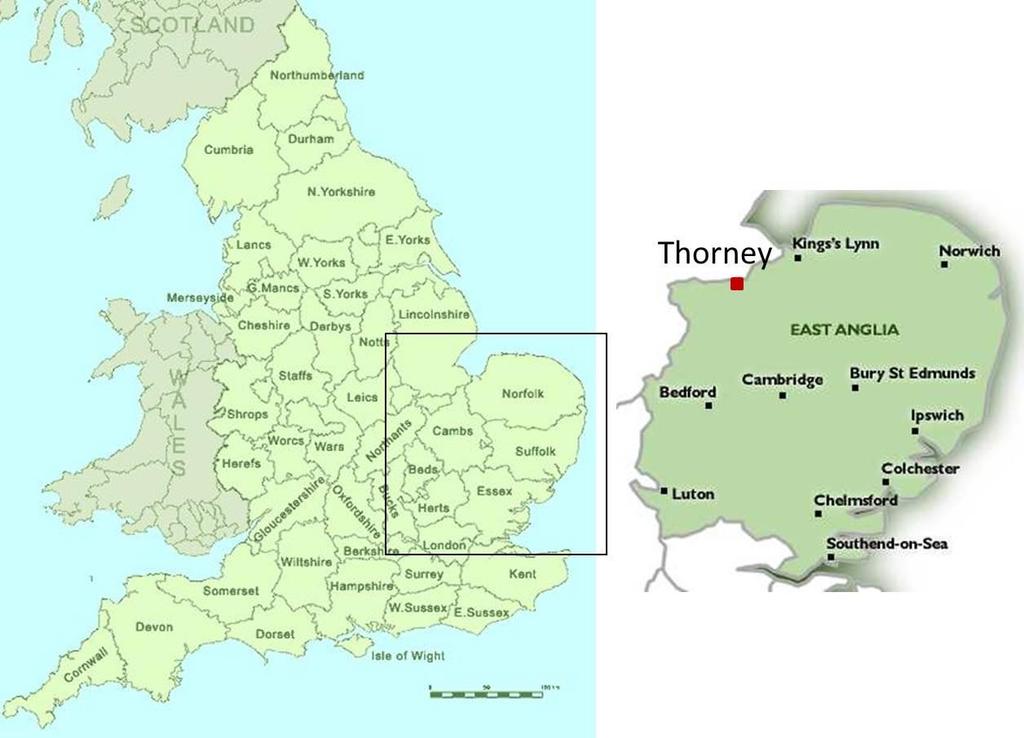 5 Location The village of Thorney is situated in north Cambridgeshire, and set less than 15km from the centre of Peterborough to the south west and about 22km south east of Wisbech.