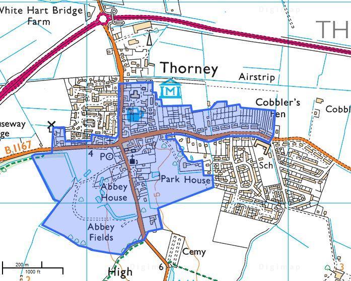 The original historic core of Thorney village is today a conservation area, which is mainly focused along the cross road network through the village.