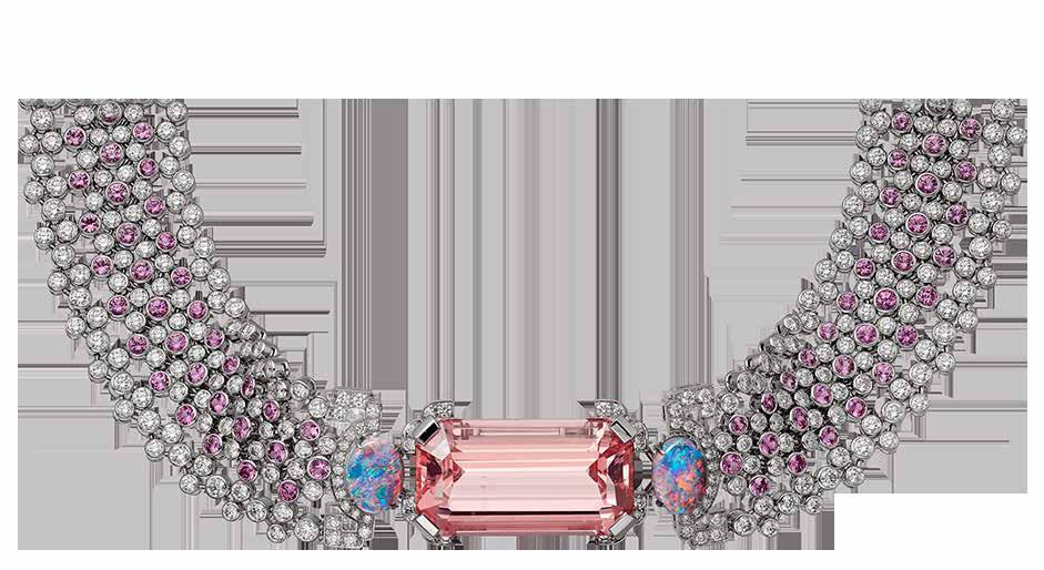 13 carats), tourmaline beads, pink sapphires, and brilliant-cut