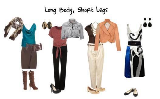 Longer body, shorter legs (continued) Goal is to provide a sense of proportion/balance by lengthening the legs As a longer bodied person, avoid ending tops at or past your leg break, keep them
