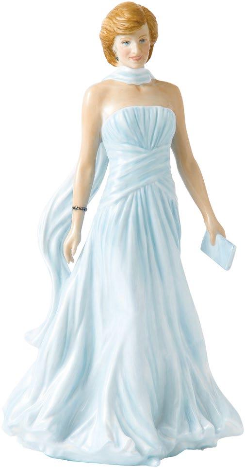 1987. She wears a powder blue, strapless bandeau chiffon dress with matching scarf, designed by one of Diana s favourite designers, Catherine Walker.