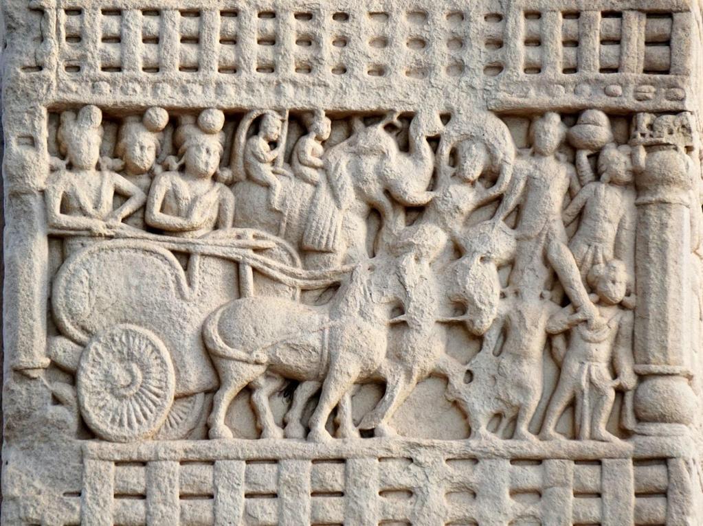Fig. No. 12: Chariot shown in a panel at Sanchi district Raisen M.P. The Pottery found in Burials : The pottery recovered from Sinauli belongs to OCP culture.
