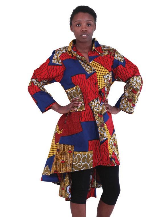 3 African Print Hi-Lo Shirt: Orange/ Fits up to a 44 bust