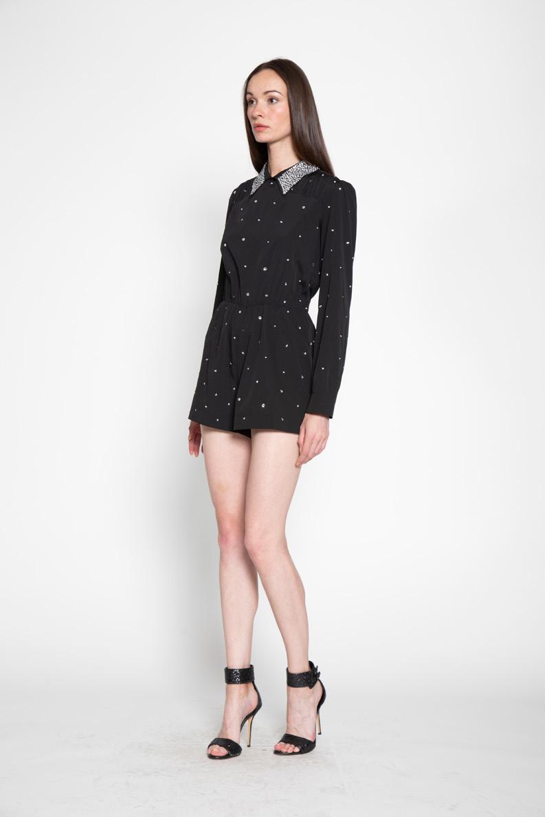 FOR THE ART OF FASHIONING The jeweled Kara Romper has a sparkly, silver collar, which makes