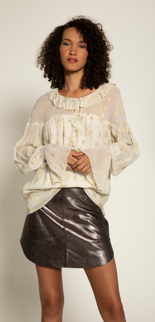WB4296 HEATHER SKIRT SILVER 0-10 100% LAMB LEATHER WHSL $181,