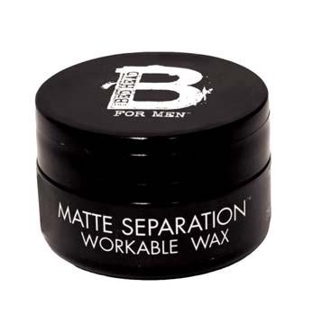 Matte Separation Workable Wax WHO: guys who want hold, style and a natural finish WHAT: a pliable wax with matte definition WHY: beeswax, cera caranauba and a blend of polymers provide separation,