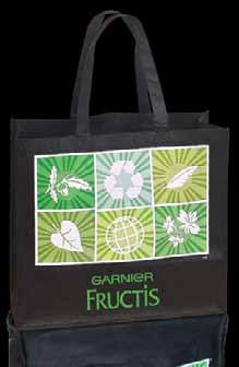 Made of 90 gram non woven polypropylene, this black bag is preprinted with a large green and white enviro logo on one side.
