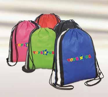75 W x 17 H Colors: Black, Lime Green, Navy Blue, Royal Blue, Red, Pink SP 4C PP - 9 W x 10 H (front) PQ2R 3.06 2.02 1.75 1.67 D. E. NW4622 NON WOVEN DRAWSTRING KNAPSACK Use as a tote bag or knapsack.