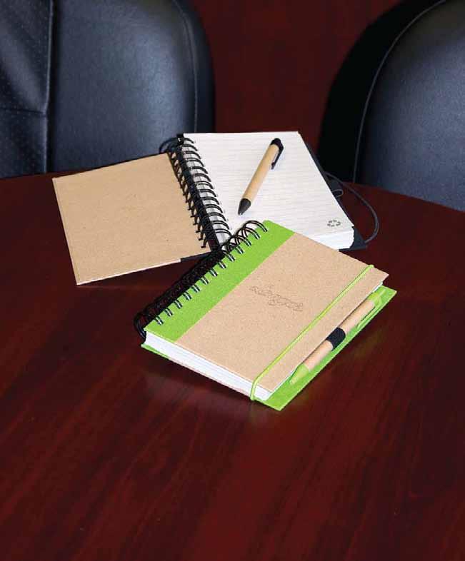 74 78 pads and pens A. A. RP4751 RECYCLED CARDBOARD NOTEPAD This spiral bound notepad features 80% recycled cardboard and colored linen cover.