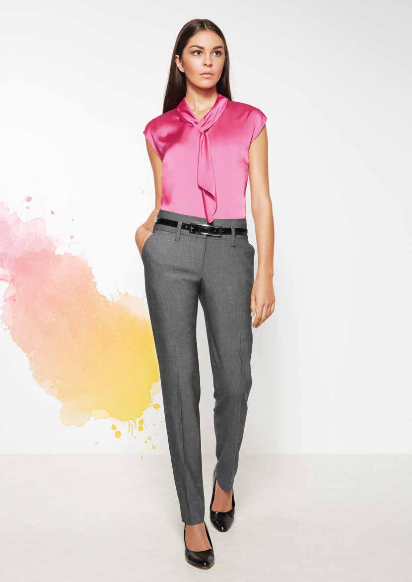 10320 Grey Ladies Contour Band Pant S314LS Poppy Ladies Shimmer Tie Neck Top Colour Poppy, Midnight Blue, Champagne, Green,