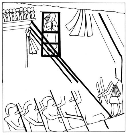 DIPLOMAT AND WARRIOR 137 Figure 29 The Syrian prisoner in a cage on the royal barge (after Johnson W.R. 1992, Figure 5). Illustration by Charlotte Booth.