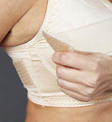Break-away adjustable straps Front zipper closure for easy application Formed cups Simulated underwire support