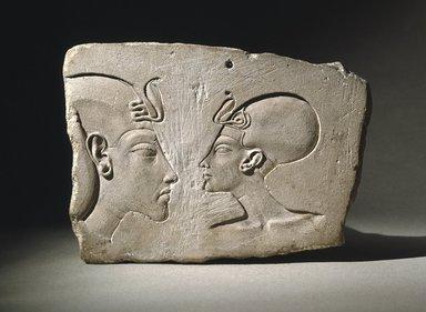6. The Wilbour Plaque, Relief showing Nefertiti in cap crown (right).