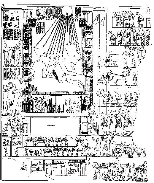 Fig. 7. Detail of the window of appearances from the east side of the north wall of the tomb of Ay, Amarna. Drawing after Davies, Book VI plate XXIX.