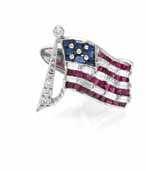 322 323 322 A Pair of Platinum, Diamond, Ruby and Sapphire American Flag Culinks, Oscar Heyman Brothers, Previously owned by President Jimmy Carter, the lags and lagpoles containing 16 calibre cut