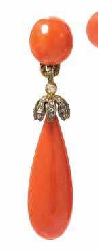 Property from the Estate of Anastasia Smaguine, Cannes, France 17 A Victorian Yellow Gold, Coral and Diamond Demi Parure, consisting of a brooch, the top composed of a central button shape orange