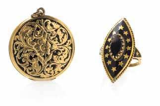588 A Collection of Yellow Gold and Enamel Jewelry, consisting of a 14 karat gold locket measuring approximately 30.